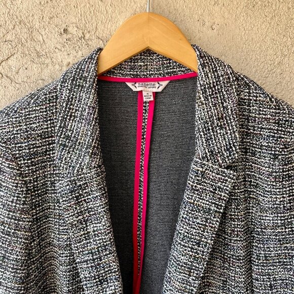 Nanette Lepore Boucle Black White Open Long Blazer Jacket Size S - Picture 2 of 4